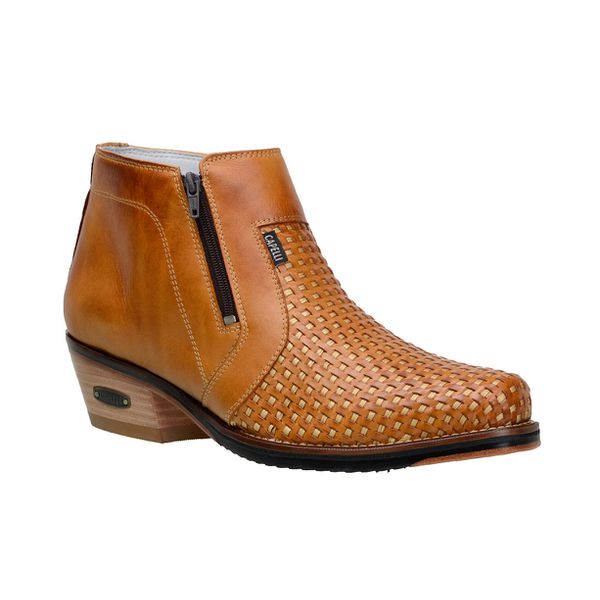 Botina Country Masculina Couro Látego Castor Com Detalhes Em Trisse