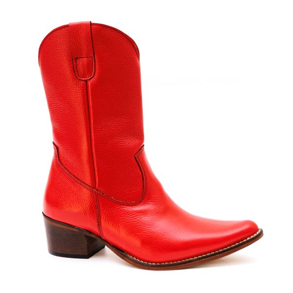 Bota Texana Feminina Cano Médio Couro Legítimo BovinO Floater Vermelho