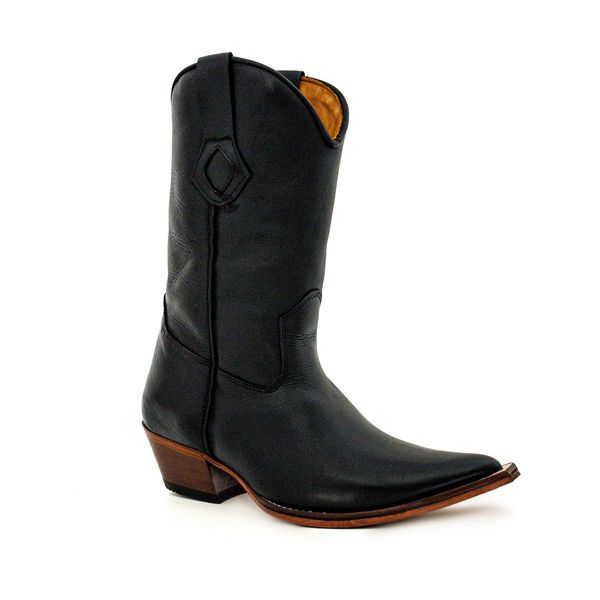 Bota Texana Masculina Bico Fino Couro Bovino Legítimo Látego Preto Lisa