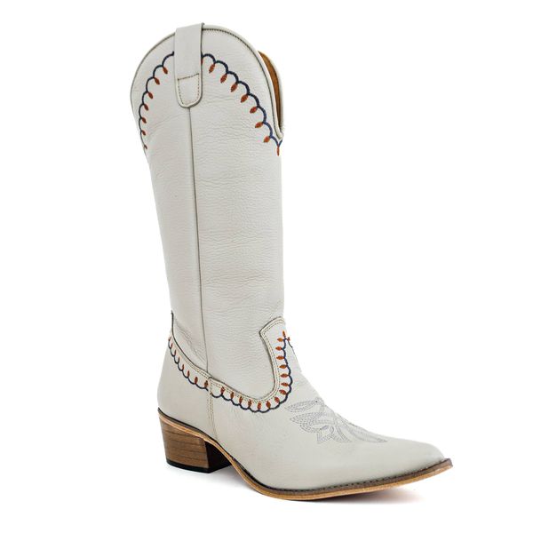 Bota Texana Feminina Country Couro Legítimo Off White 