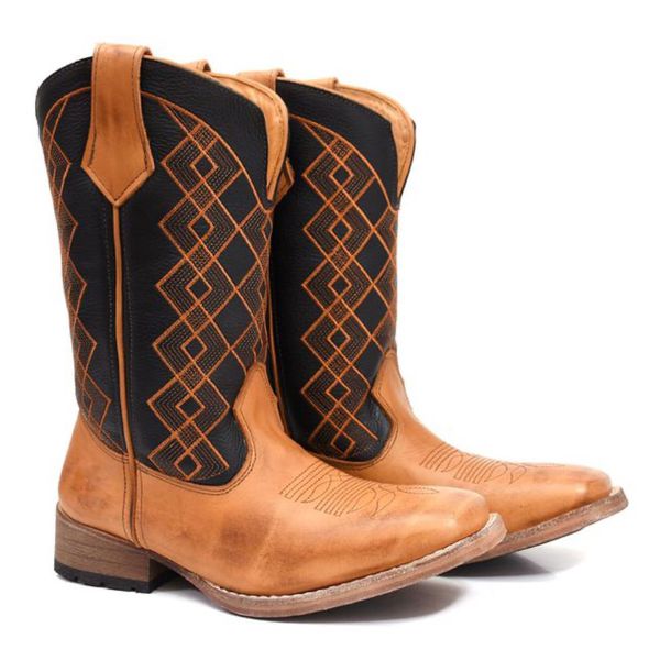 Bota Texana Country Masculina Couro Bovino Legítimo Floater Preto e Látego Whisk