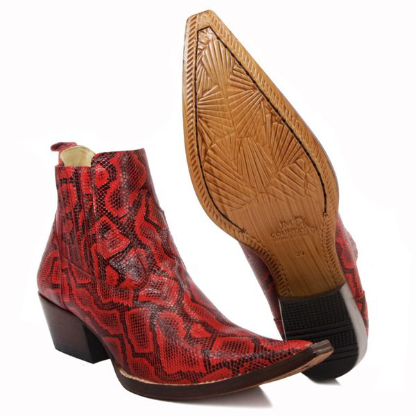 Botina Masculina Bico Fino Country Couro Réplica Piton Vermelho