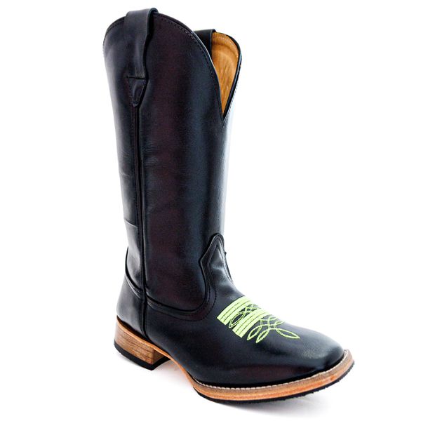 Bota Texana Masculina Couro Legítimo Bovino Látego Preto Bordado florão Solado Couro RETO