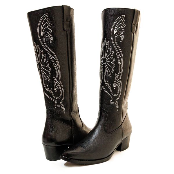 Bota Over Montaria Feminina Couro Legítimo Floater Preto