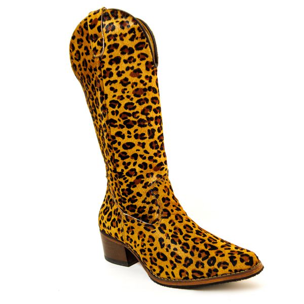 Bota Texana Feminina Country Couro Legítimo Bovino Pelo Onça Pintada