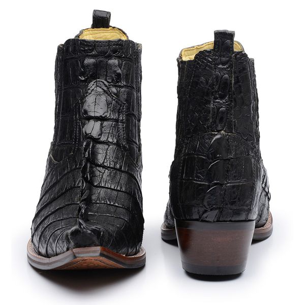 Botina Country Masculina Bico Fino Couro Jacar Preto Original