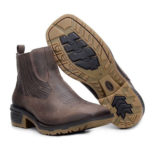 Botina Masculina Advanced Couro Legítimo Crazy Horse Café Bico Quadrado