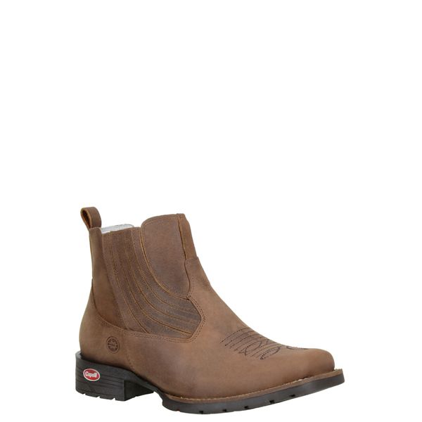 Botina Masculina Couro Legítimo Crazy Horse Tabaco Bico Quadrado