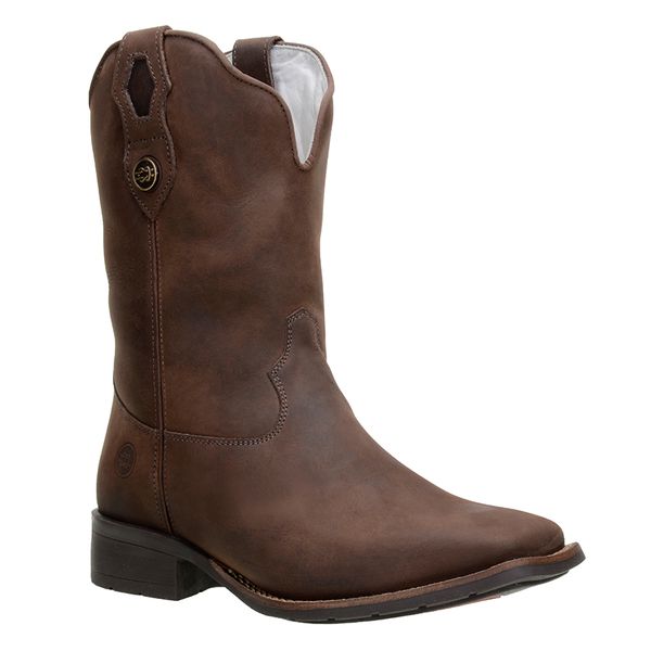 Bota Texana Feminina Bico Quadrado Couro Legítimo Crazy Horse Café