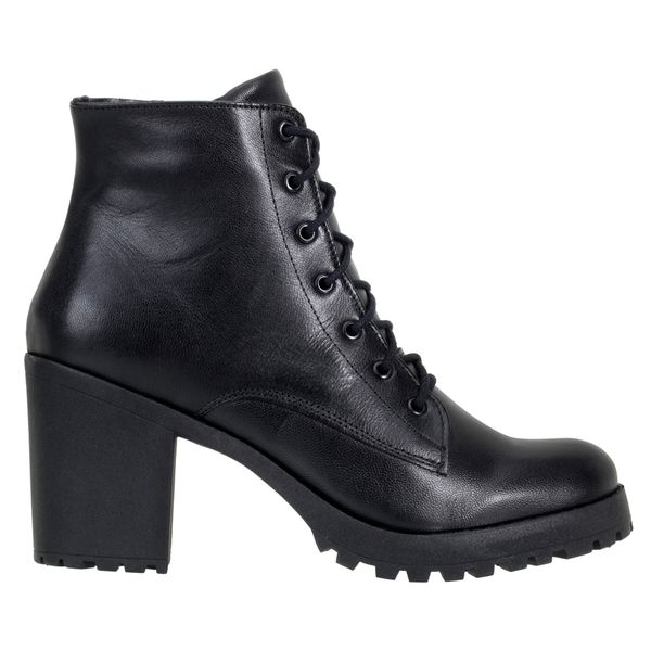 Coturno Feminino Salto Alto Tratorado 100% Couro Nobre Preto JM