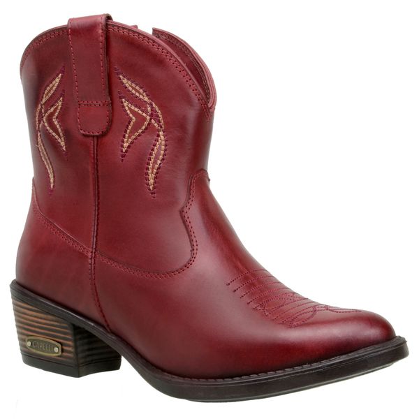 Bota Cano Curto Feminina Country Couro Legítimo Látego Vermelho