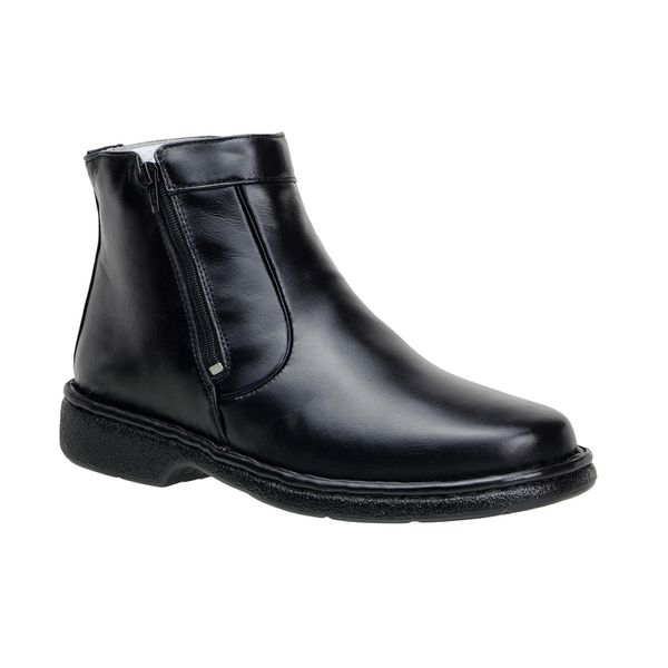 Botina Anti-Stress Alto Conforto Masculina Couro Legítimo Preto Com Zíper