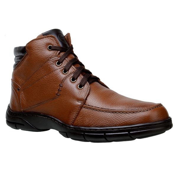 Coturno Masculino Couro Legítimo Floater Pinhão e Café Cano Curto Alto Conforto