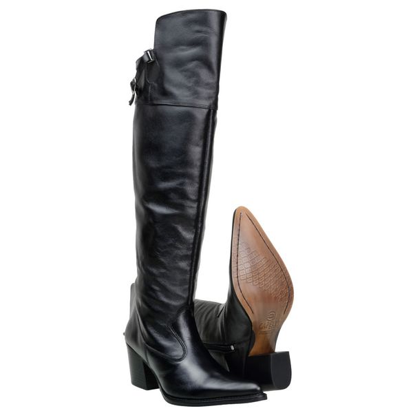 Texana Montaria Feminina Over The Knee Salto Alto Couro Legitimo