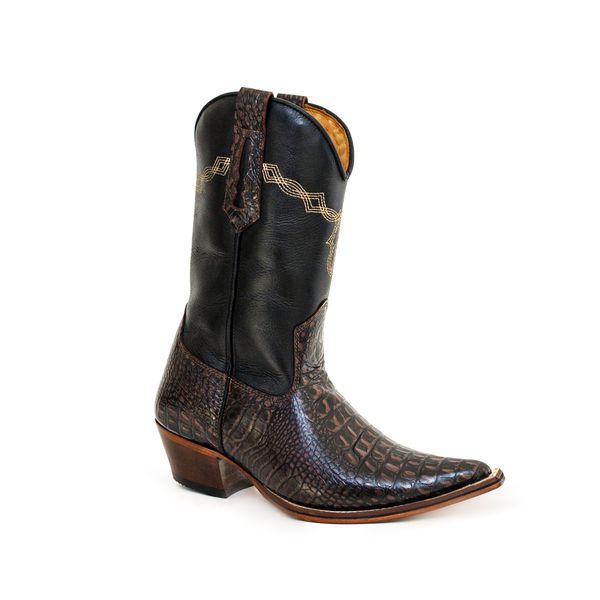 Bota Texana Masculina Bico Fino Couro Dubai Café e Floater Preto