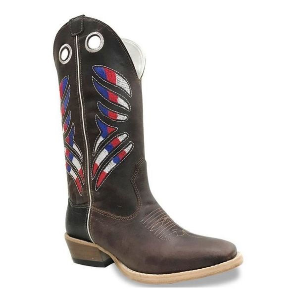 Bota Texana Carrapeta Couro Nobuck Café e Mustang Preto