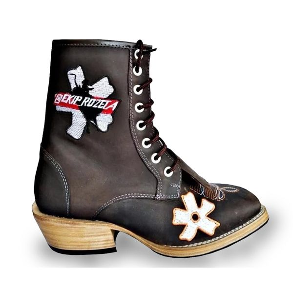 Bota Coturno Carrapeta Unissex Bico Quadrado Couro Legítimo Crazy Horse Café