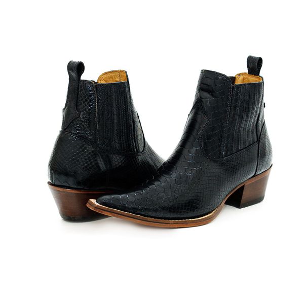 Botina Country Masculina Bico Fino Couro Bovino Legítimo Anaconda