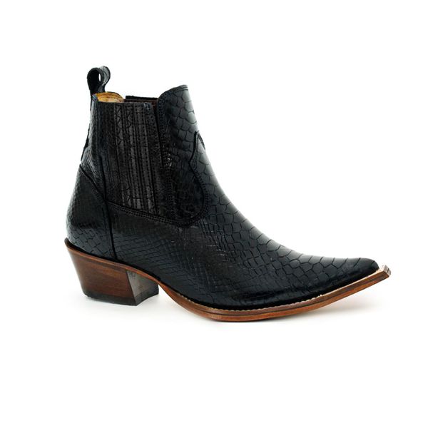 Botina Country Masculina Bico Fino Couro Bovino Legítimo Anaconda Preto