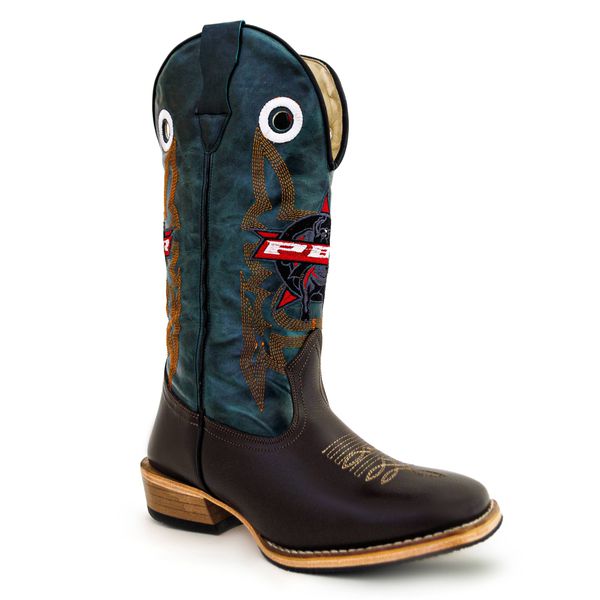 Bota Texana Carrapeta Couro Mustang Chocolate e Nobuck Verde