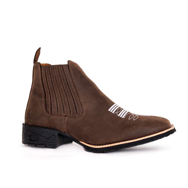 Botina Masculina Bico Quadrado Couro Bovino Legítimo Mustang Café Florão Copia