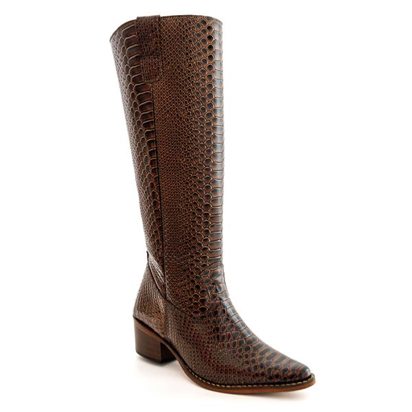 Bota Over Montaria Feminina Bico fino Couro Legítimo Bovino Anaconda Nescau