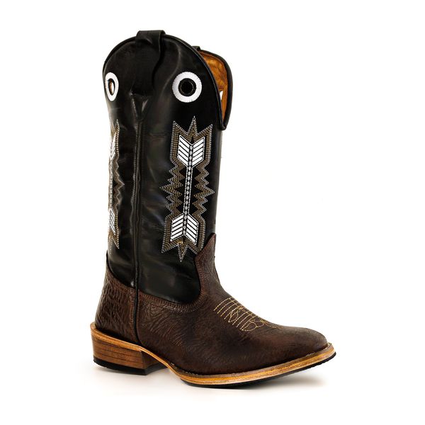 Bota Texana Carrapeta Couro Legítimo Cor Tubarão Café e Mustang Verde