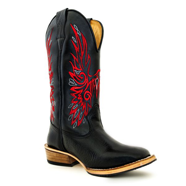 Bota Texana Masculina Couro Legítimo Bovino Tubarão Preto e Látego Preto Fenix Salto Carrapeta