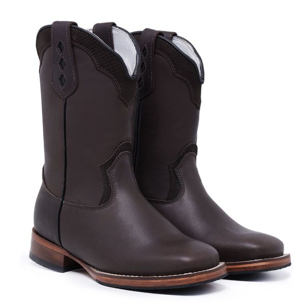 Bota Texana Country Feminina Couro Bovino Legítimo Látego Café Lisa
