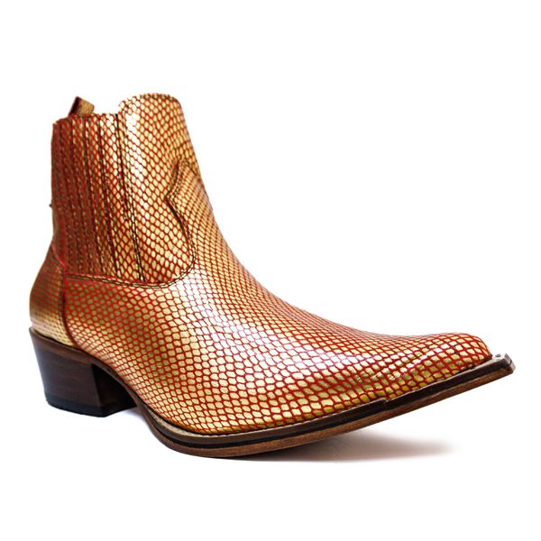 Botina Country Masculina Bico Fino Couro Bovino Legítimo Snaker Camaleão