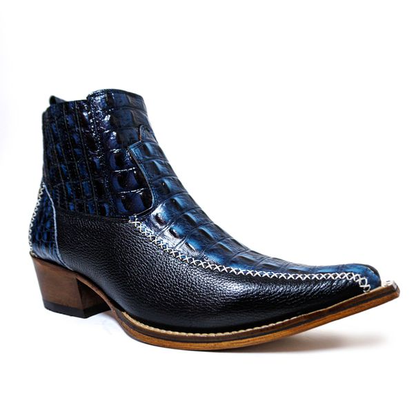 Botina Country Masculina Bico Fino Couro Bovino Legítimo Dubai Petróleo e Floater Preto