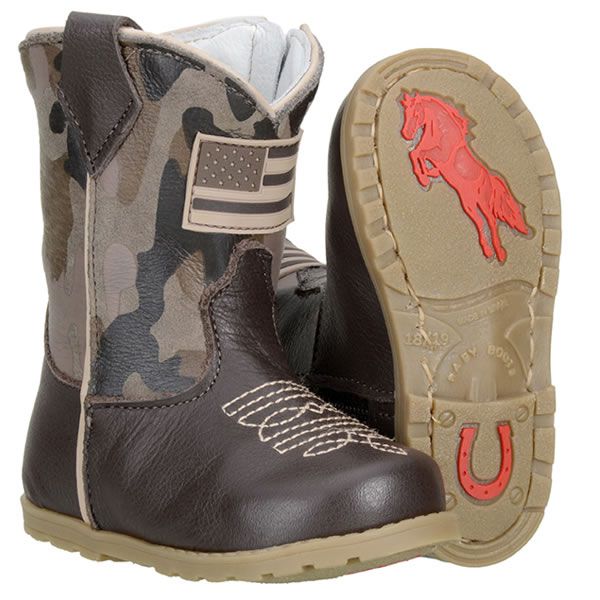 Bota Texana Baby Couro Legítimo Café Camuflado