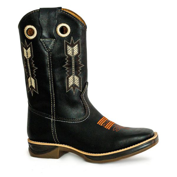 Bota Texana Masculina Bico Quadrado Couro Bovino Mustang Preto Flecha Solado Jump