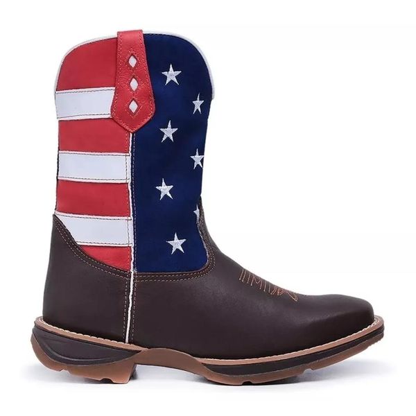 Bota Texana Country Couro Legítimo Solado Jump Bico Quadrado Bandeira EUA