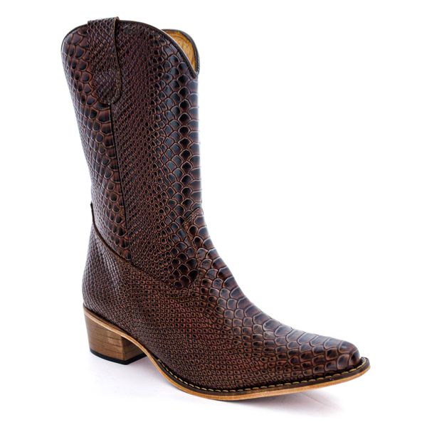 Bota Texana Feminina Cano Médio Couro Legítimo Bovino Anaconda Nescau