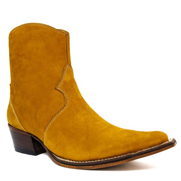 Botina Country Masculina Bico Fino Couro Legítimo Bovino Legítimo Nobuck Castor Com Zíper