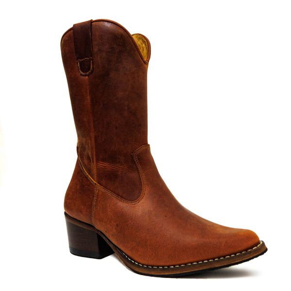 Bota Texana Feminina Cano Médio Couro Bovino Legítimo Crazy Horse Sela