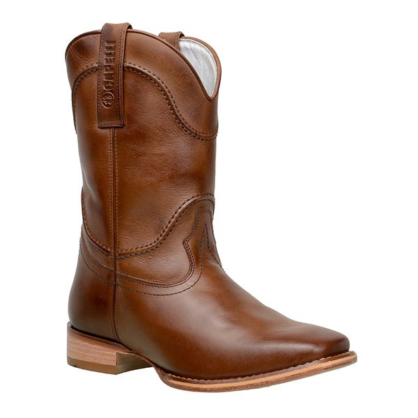 Bota Texana Masculina Bico Quadrado Couro Legítimo Látego Pinhão