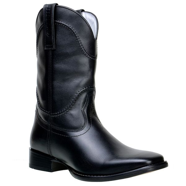 Bota Texana Masculina Bico Quadrado Couro Legítimo Látego Preto 