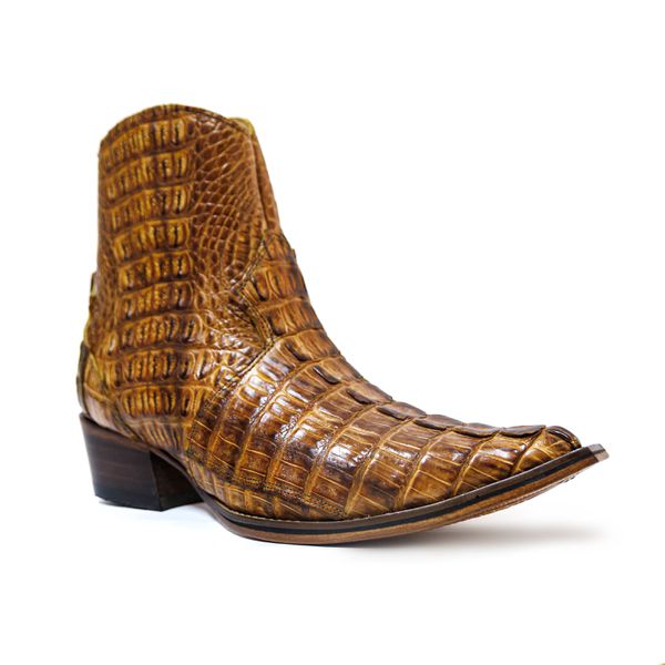 Botina Exótica Country Masculina Bico Fino Couro Jacaré Whisk JM Country Com Zíper