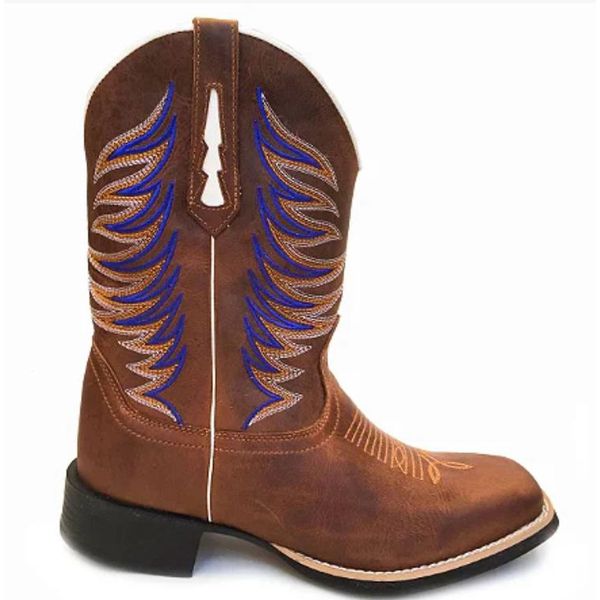 Bota Texana Masculina Cano Padrão Couro Legítimo Bovino Crazy Horse Sela Bordado Asa 
