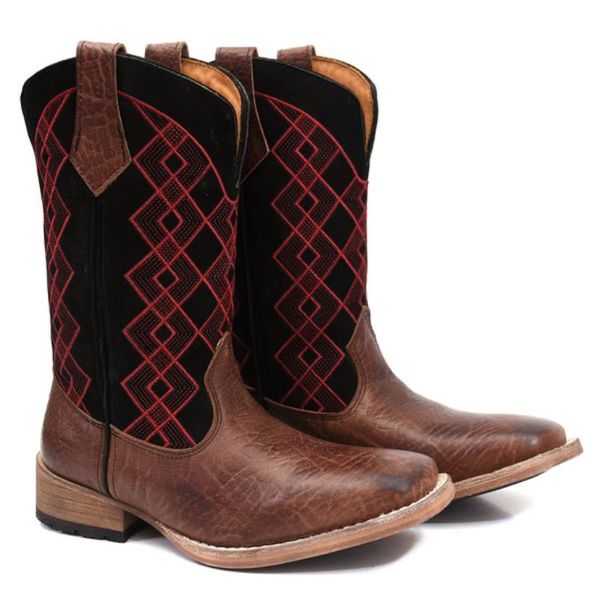 Bota Texana Country Masculina Couro Bovino Legítimo Nobuck Preto e Elefante Havana