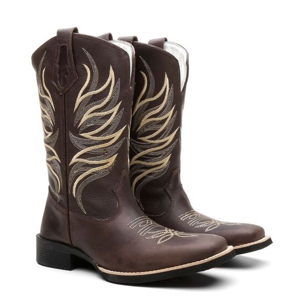 Bota Texana Country Masculina Couro Bovino Legítimo Floater e Fóssil Chocolate Raio Bege