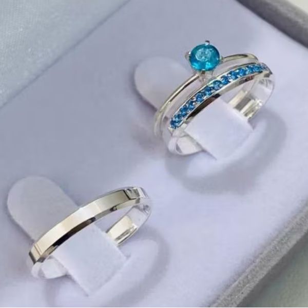 Combo + Trio Alianças Baratas Dourados 3,5mm Solitário Azul