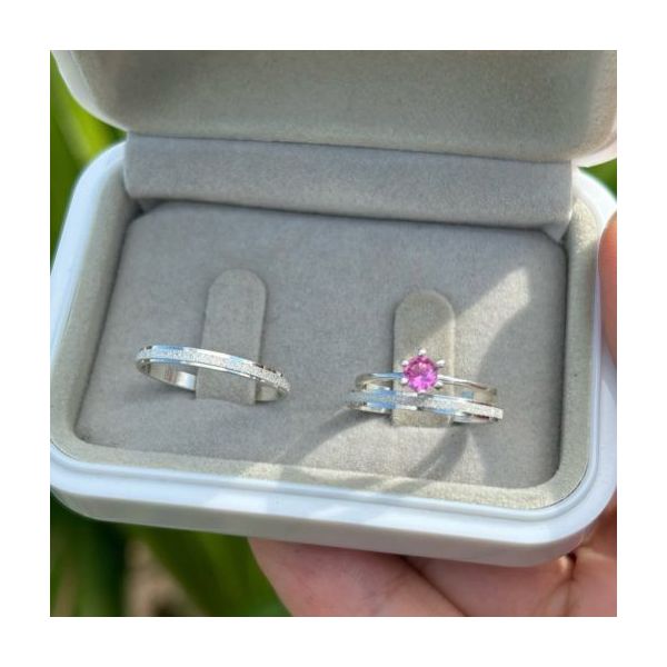 Combo + Trio Alianças de Compromisso Fortaleza 2mm Solitário Rosa 