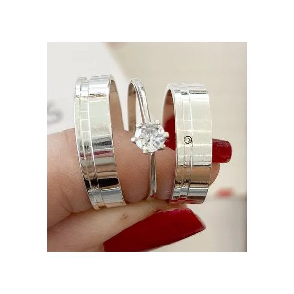 Combo + Trio De Alianças de Prata Maringá 6mm