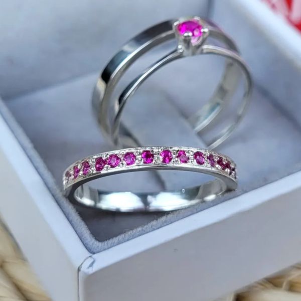 Combo + Trio de Alianças de Prata Suzano 2,5mm Solitário Rosa