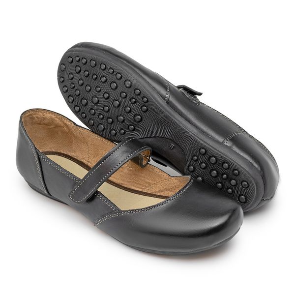 Sapatilha Feminina em Couro Preto 3019 Bailarina Jota Flex