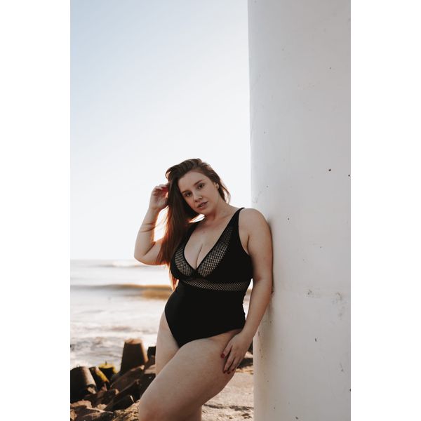 Maiô Plus Size bojo removível Elástico furado Preto 0159.01
