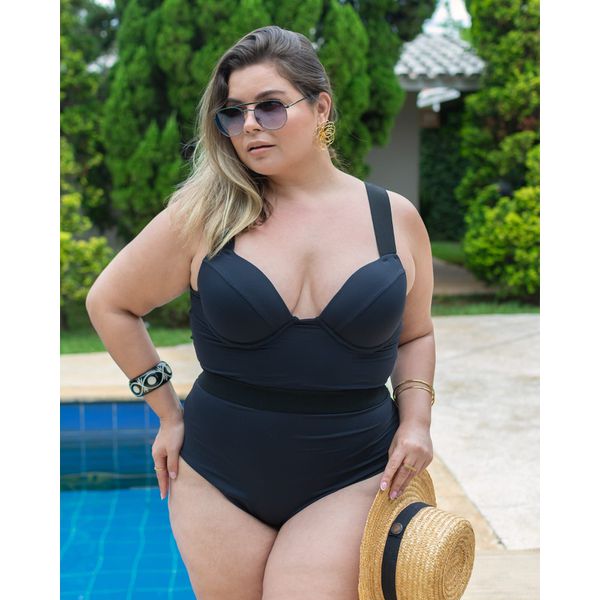 Maiô Plus Size Anita Preto Aro Fechado com elástico Preto